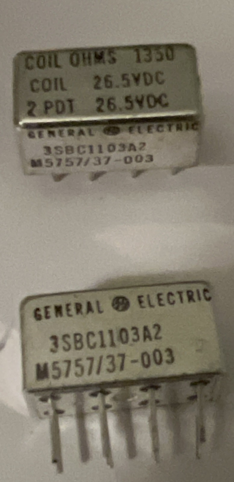 GENERAL ELECTRIC M5757/37-003 RELAY 2PDT 26.5VDC COIL 1350  Ohms NEW Lot of 2