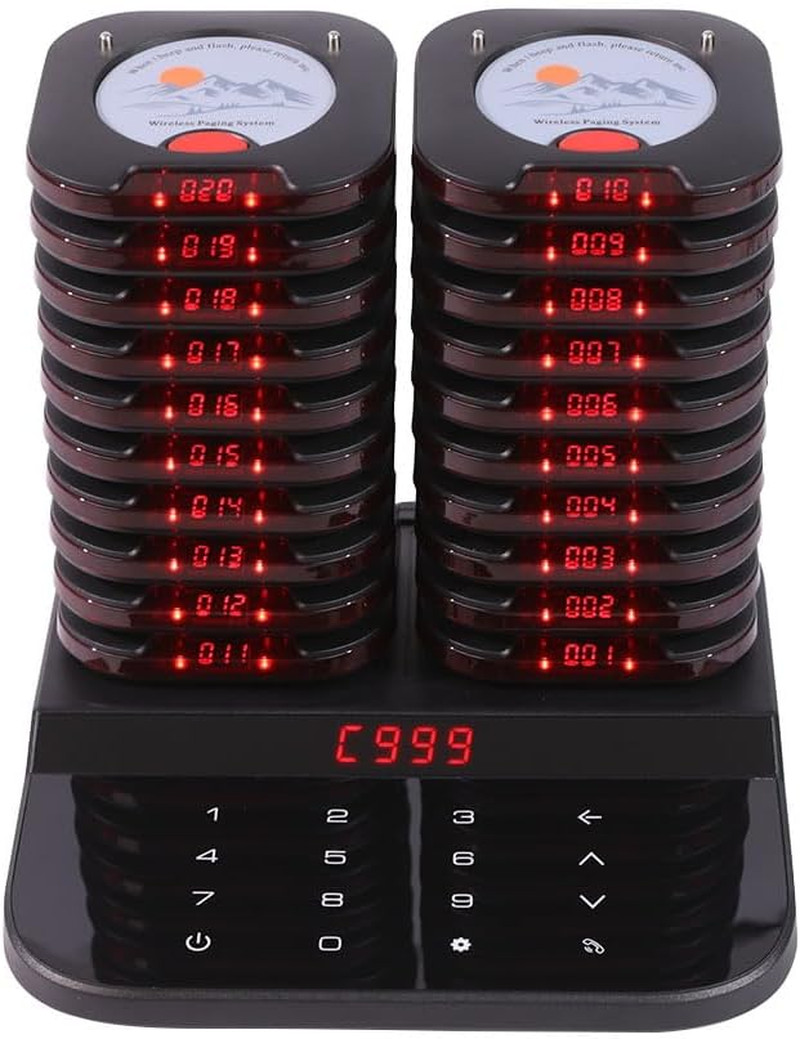 AGJ Restaurant Pager System Touch Keyboard Wireless Calling System 20 Pagers Bee