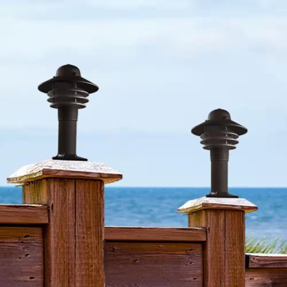 Nautical 1-Light Black Hardwired Weather Resistant Plastic Outdoor Post Light wi