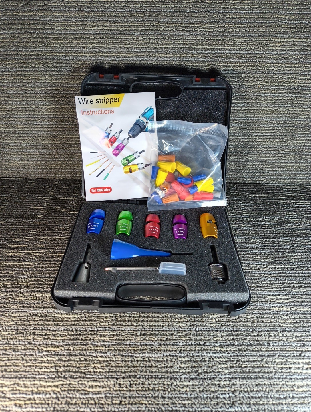 Wire Stripping Kit For Power Drill With Portable Carrying Case For AWG