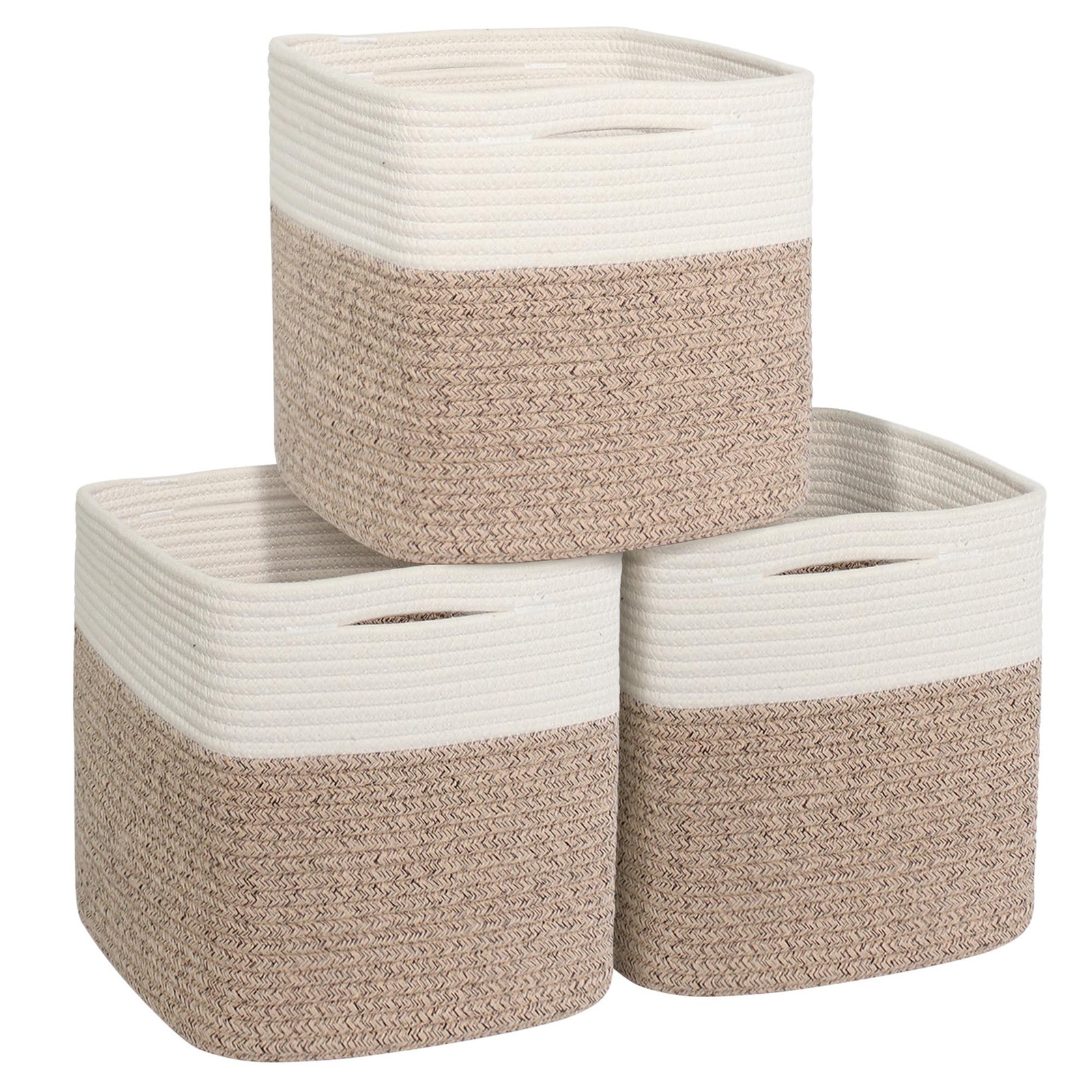 11x11 Cube Storage Bin - 3 Pack Woven Storage Cubes Organizer, 11 Inch Cotton...