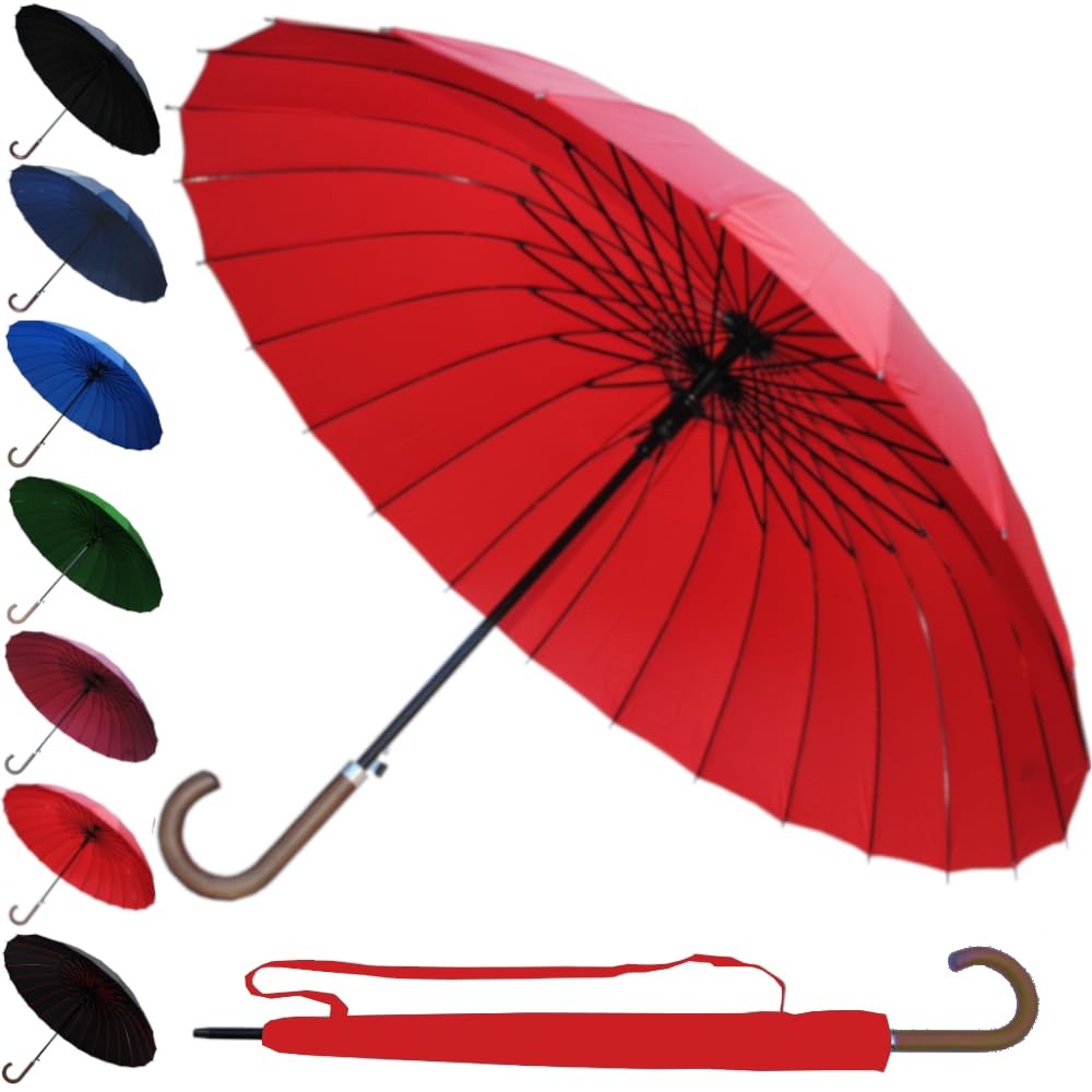 Collar and Cuffs London Candy Red Umbrella, Strong Fiber Glass Frame, Big Can...
