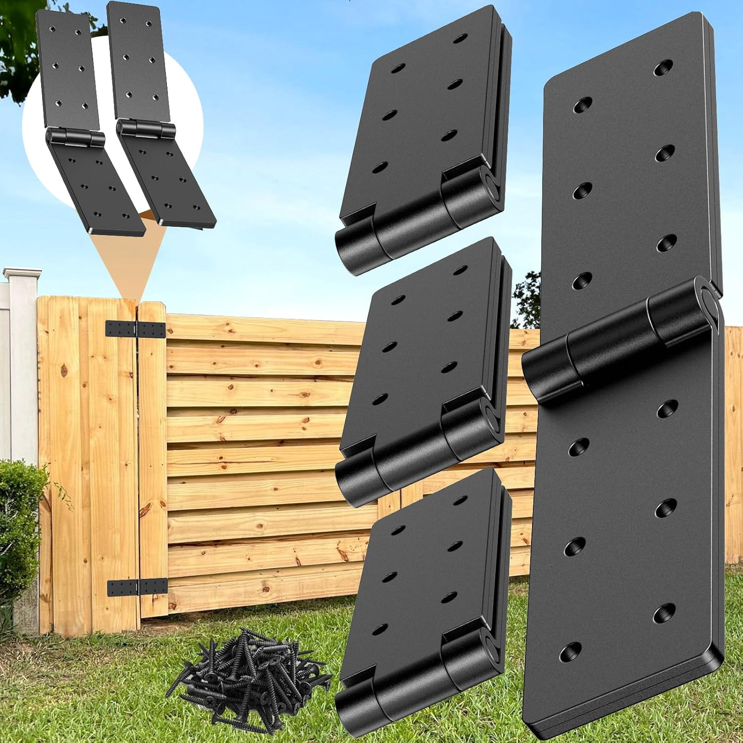 Fence Gate Hinges Heavy Duty 4Pcs - 270 Degree Adjustable Barn Doors Hinge with