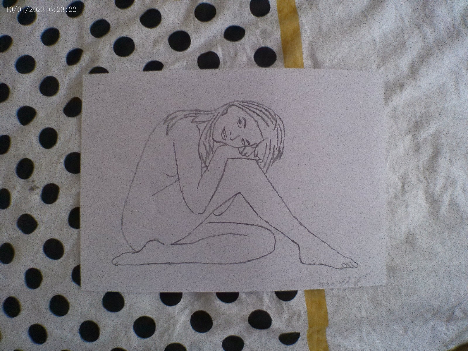 Female pose pencil drawing, unique