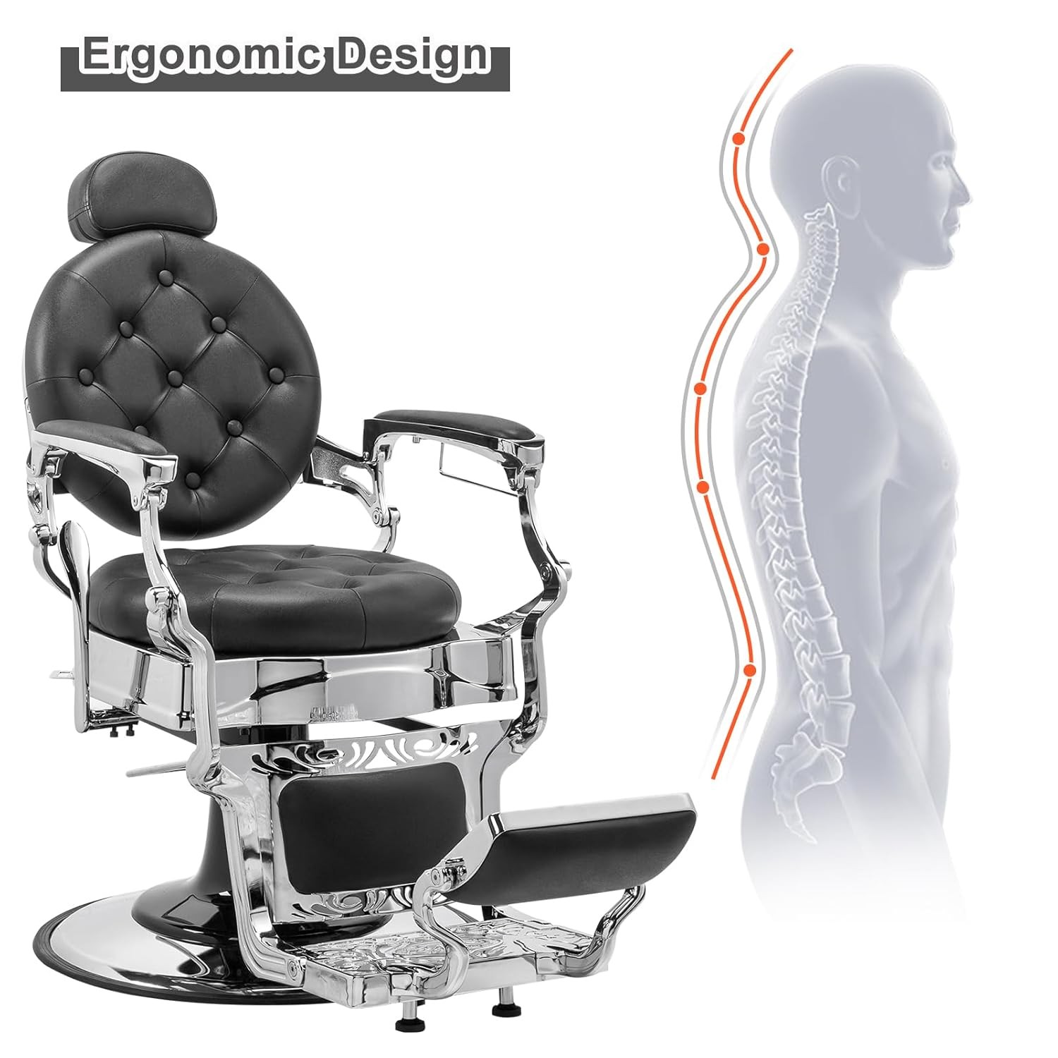 Hydraulic Recline Retro Barber Chair Barber Chair Vintage Salon Chair w/Headrest
