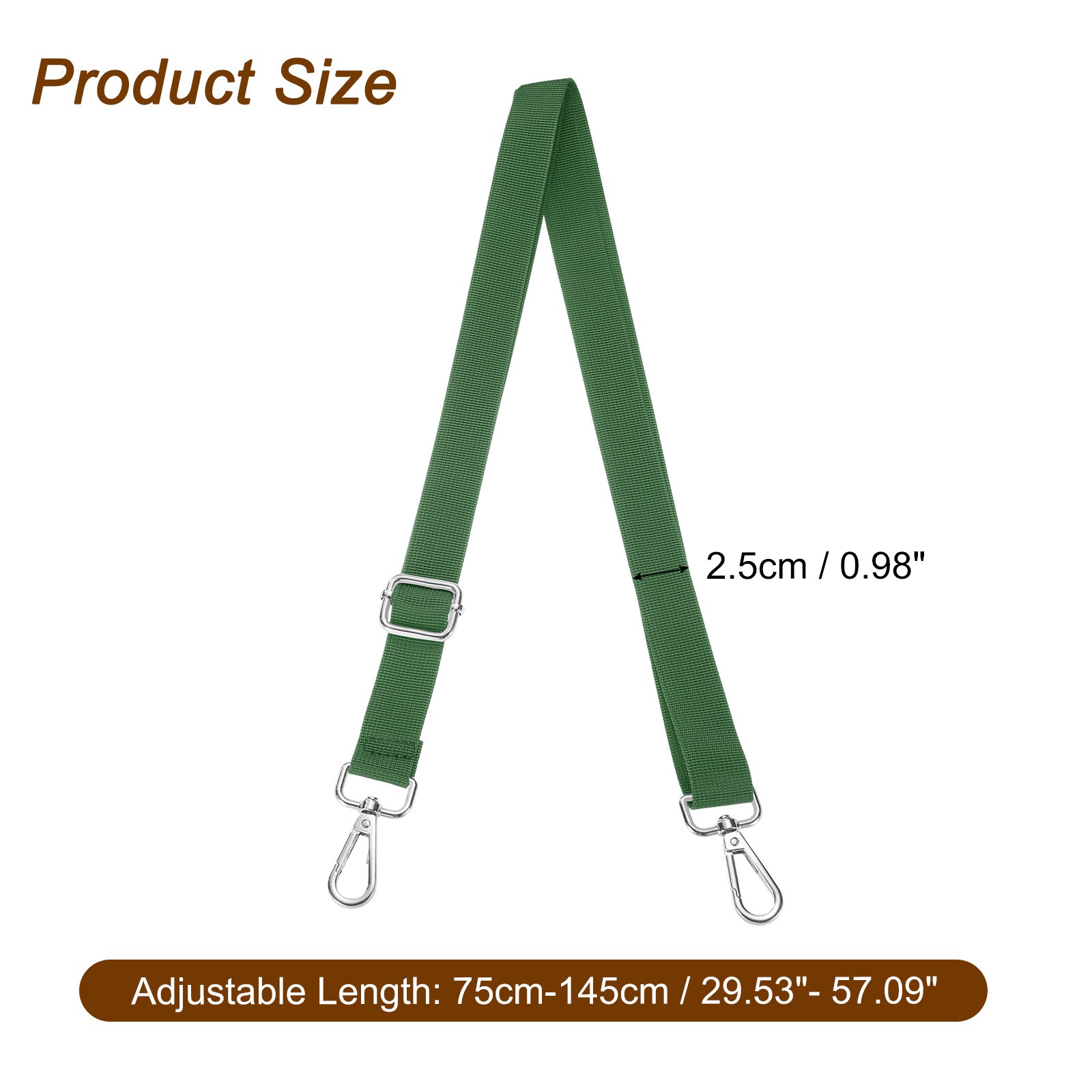 Shoulder Strap 2.5cm Wide Crossbody Strap, Green Color, Silver Buckle