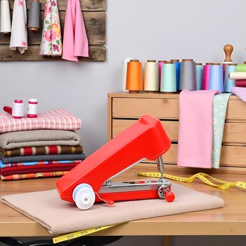 1Set Red Sewing Machine,Handheld Sewings Machine Mini Portable Stitch Manual