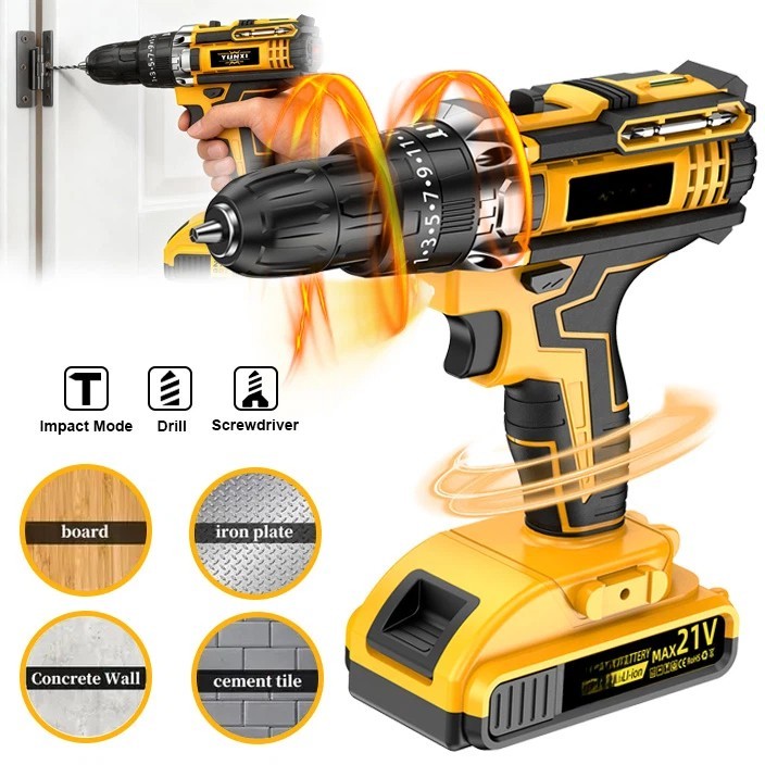 21V Cordless Impact Drill 3-in-1 Electric Screwdriver Rechargeable Power Drill