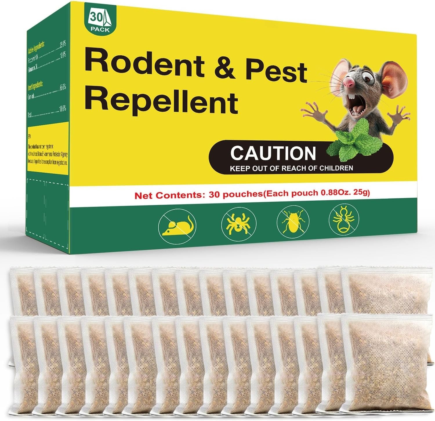 30 pk Pouches Nature Peppermint Oil Rodent Repellent Safe for Pets & Kids