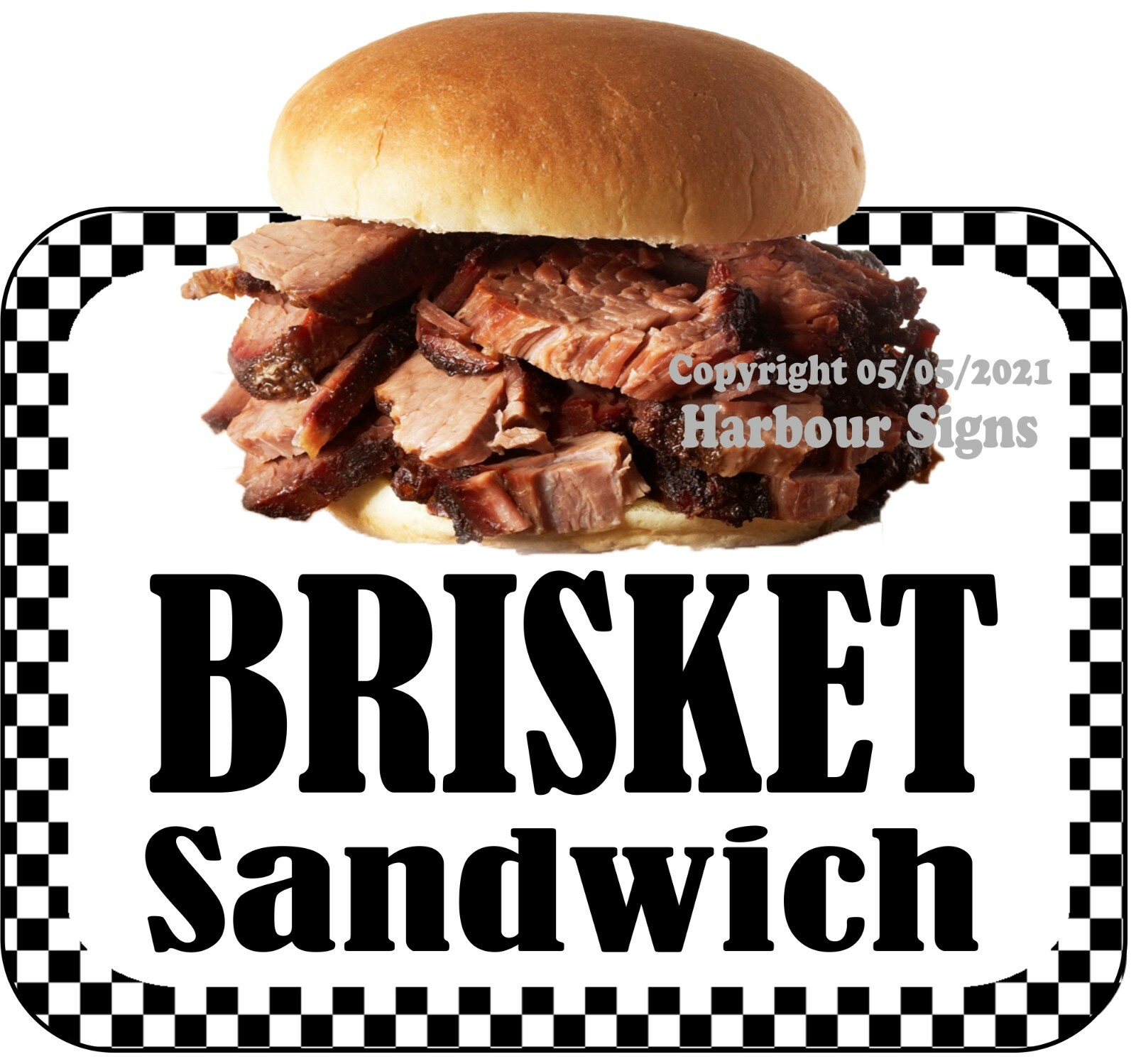 Brisket Sandwich DECAL BBQ Food Truck Concession Vinyl Sign Sticker bw