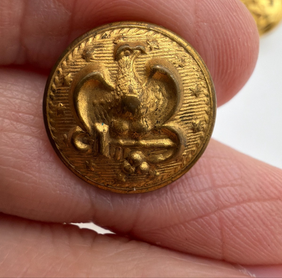Metal Raised Eagle Crest Shank Vintage Button