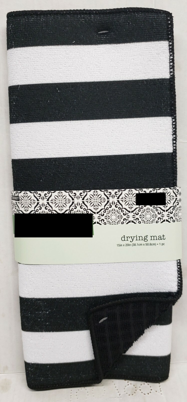 Kitchen Microfiber Drying Mat (15" x 20") BLACK & WHITE STRIPES, MI