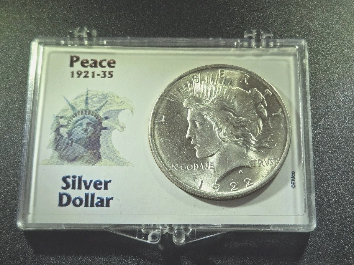 1922 US Peace Silver Dollar $1 Philadelphia Mint Raw in Snap Case