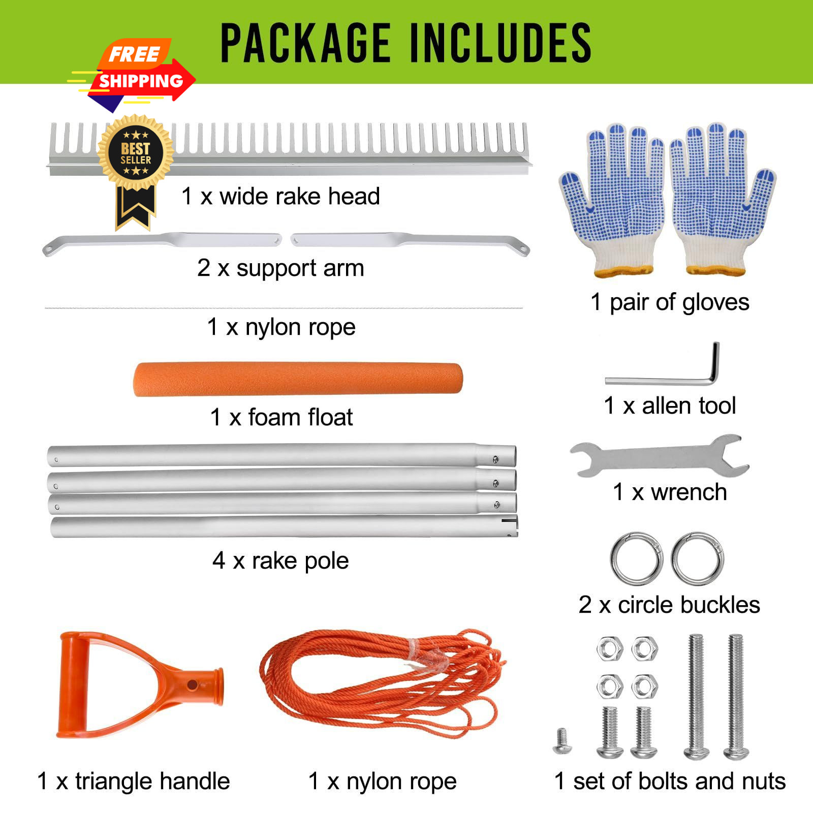 Fumingpal Floating Weed Lake Rake, 36 Inch Widths Pond Rake Aquatic Silver