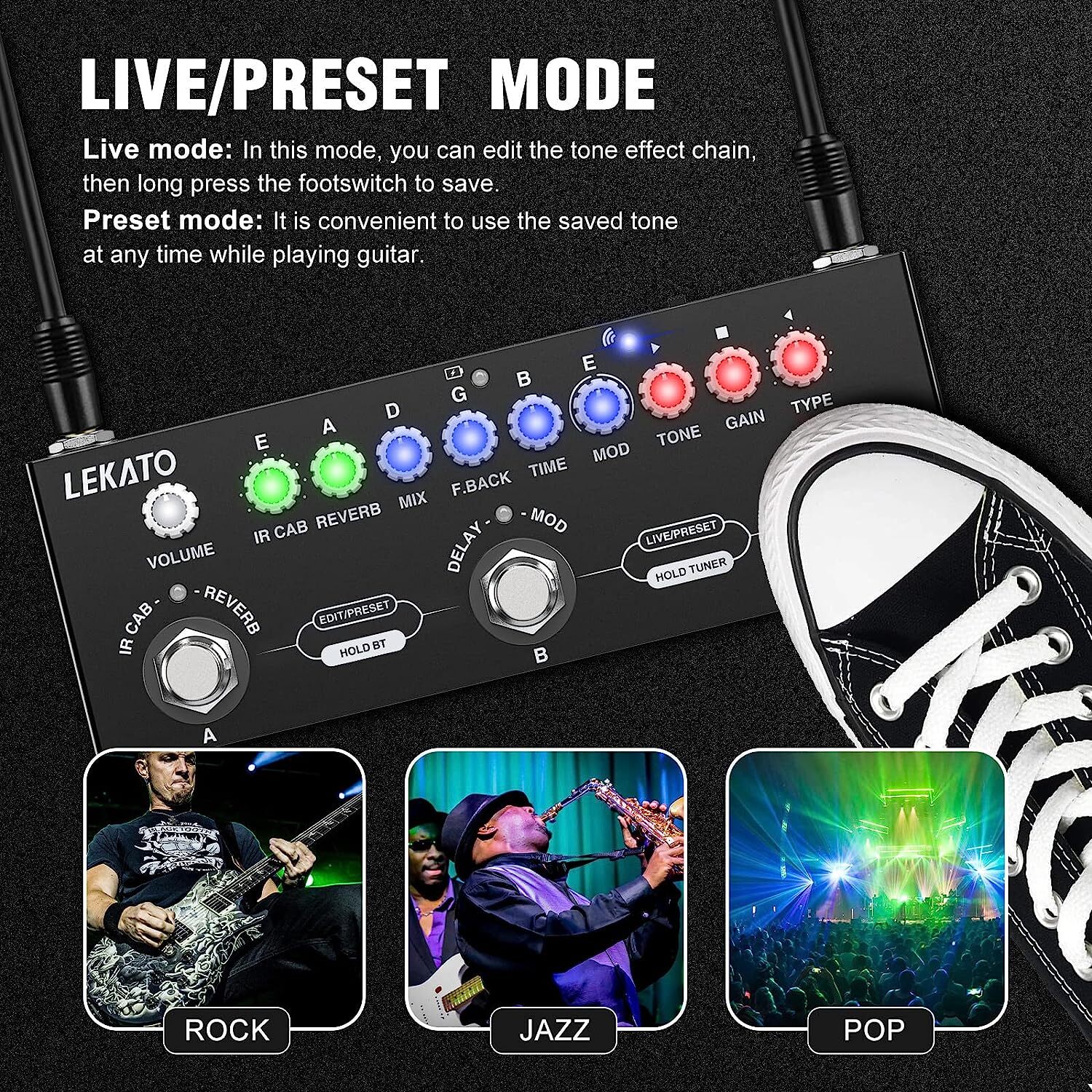 Professional Multi Effects Guitar Pedal IR Loading Rechargeable Amp Model BT 5.0