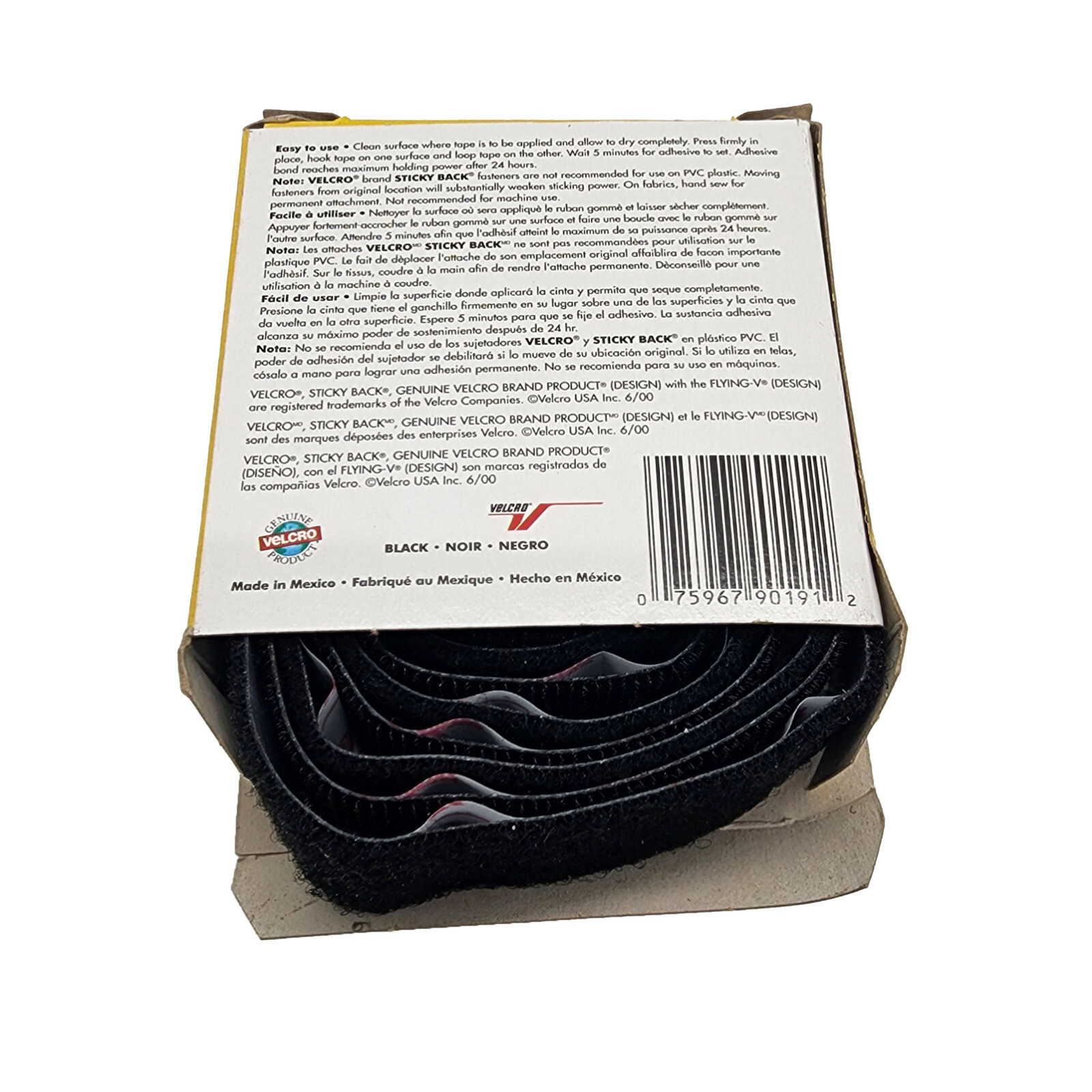 Black Velcro Sticky Back Tape Hook and Loop Fastener 3/4" x 3 ft Roll