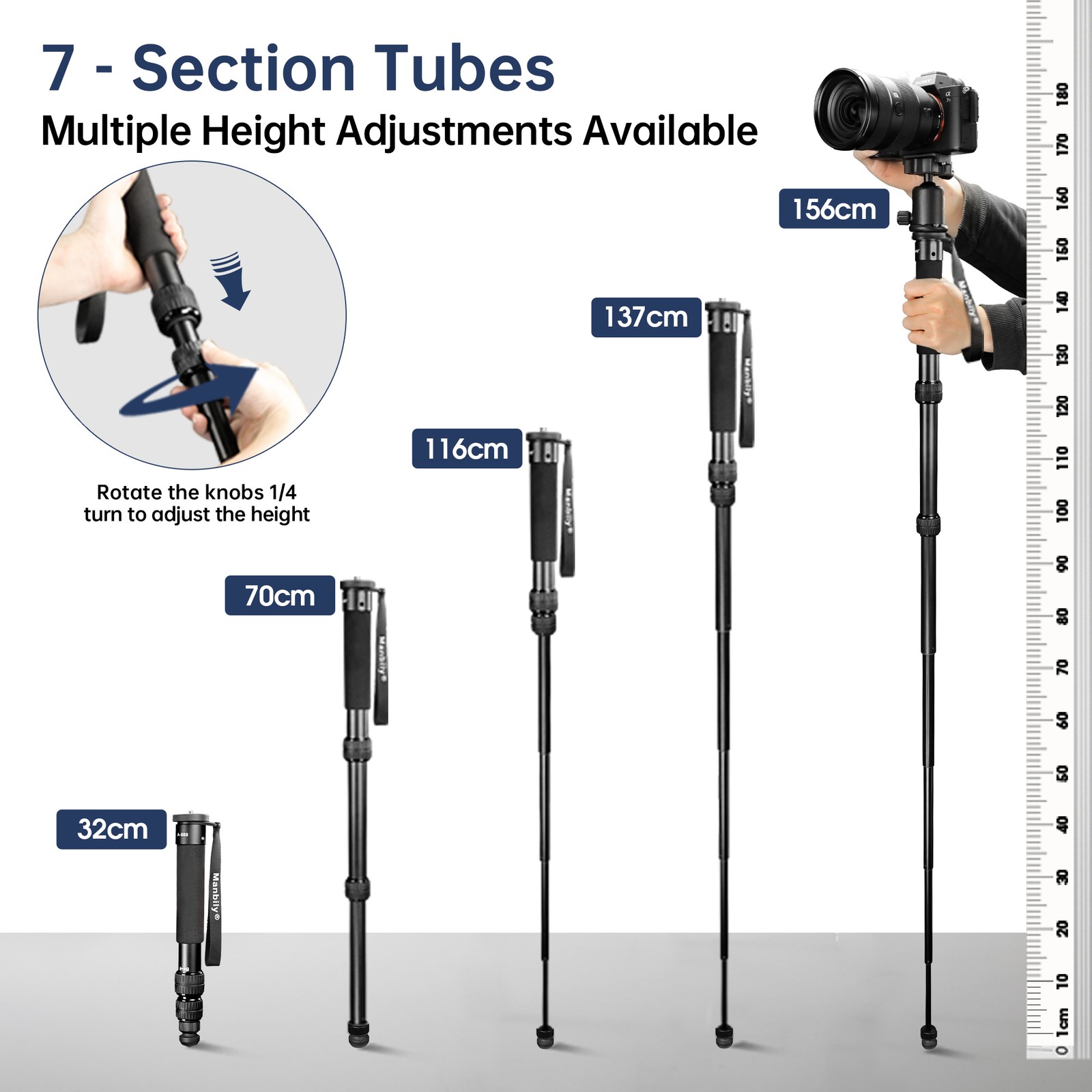 Manbily Monopod Portable Lightweight 7 Section Camera Stand Lightweight 61" US