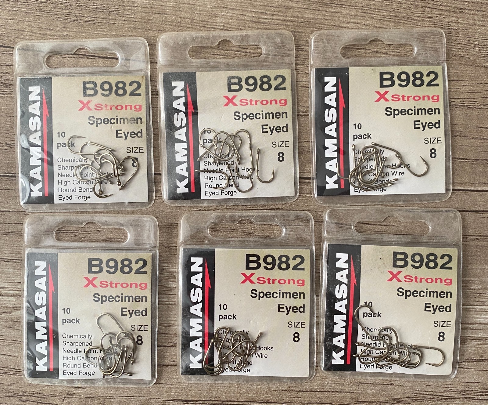 KAMASAN B982 SPECIMEN BARBED EYED HOOKS-6 Packs-sizes 8