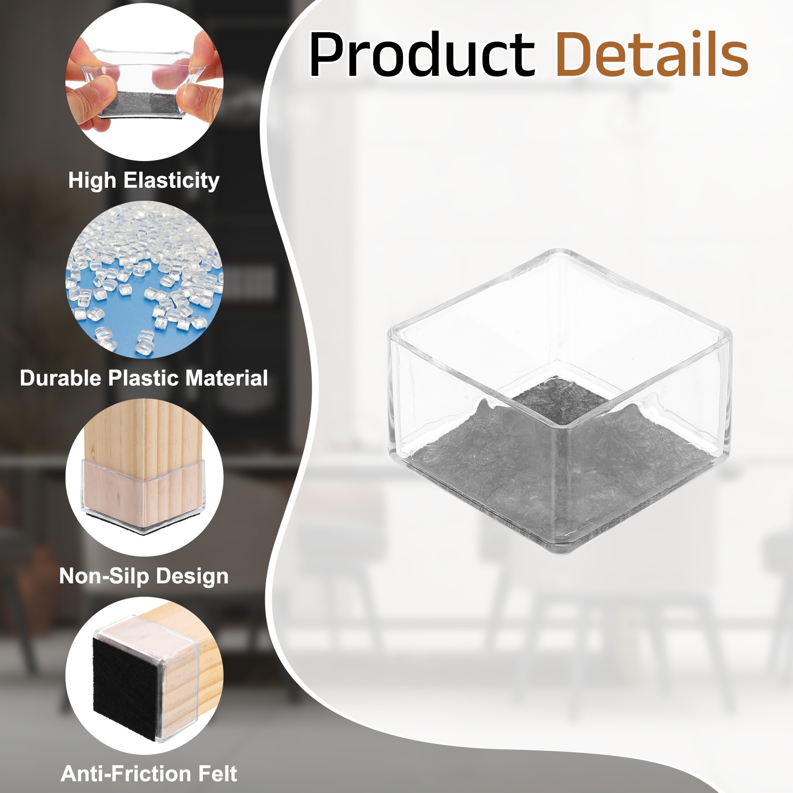 14Pcs Square Chair Leg Protectors, 1.97" Furniture Leg Pads