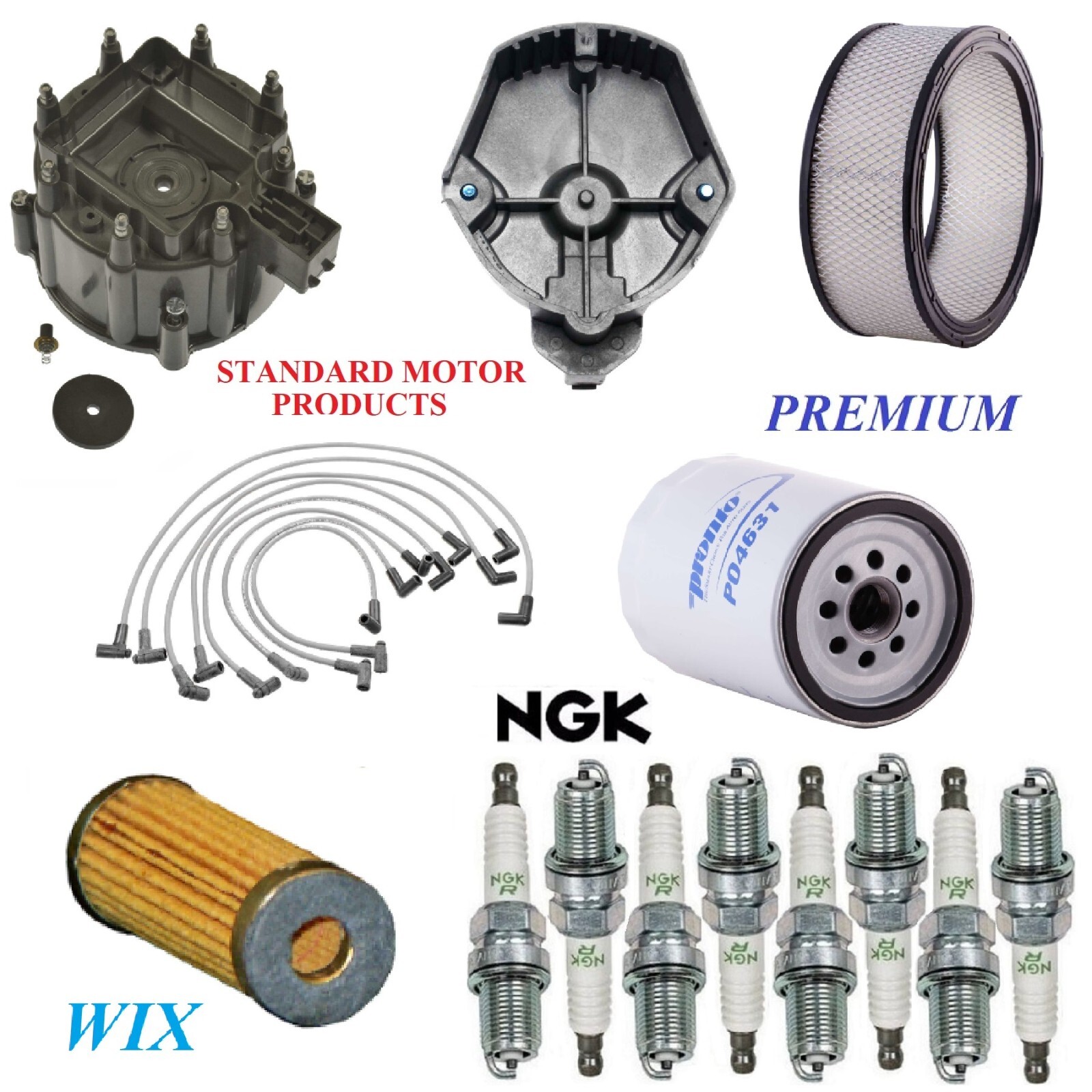 Tune Up Kit Air Oil Fuel Filters Cap Wire Spark Plugs For GMC P25 V8 5.7L 75-76