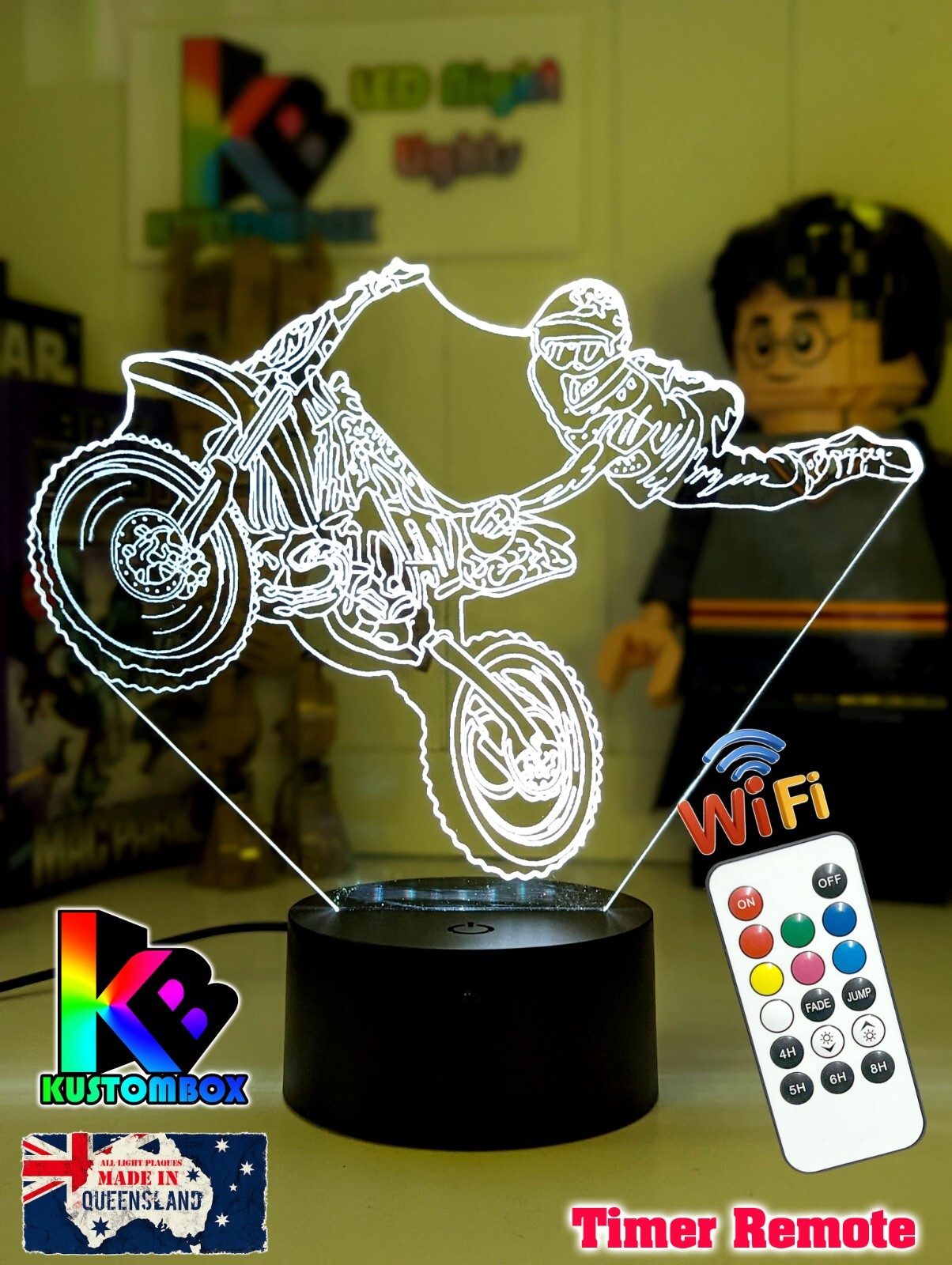 MOTOCROSS DIRT BIKE PERSONLISED 3D LED Night Light 7 Colour Change Room Lamp