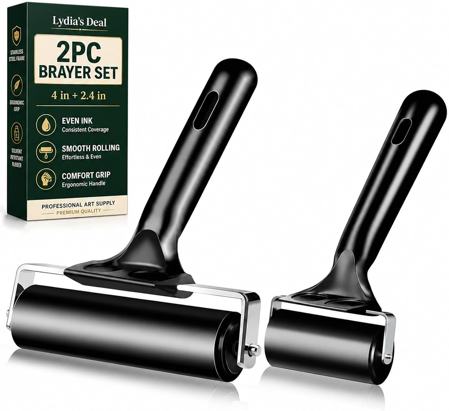 2Pc Rubber Brayer Rollers for Crafting – Hard Rubber Printmaking & Craft Roller