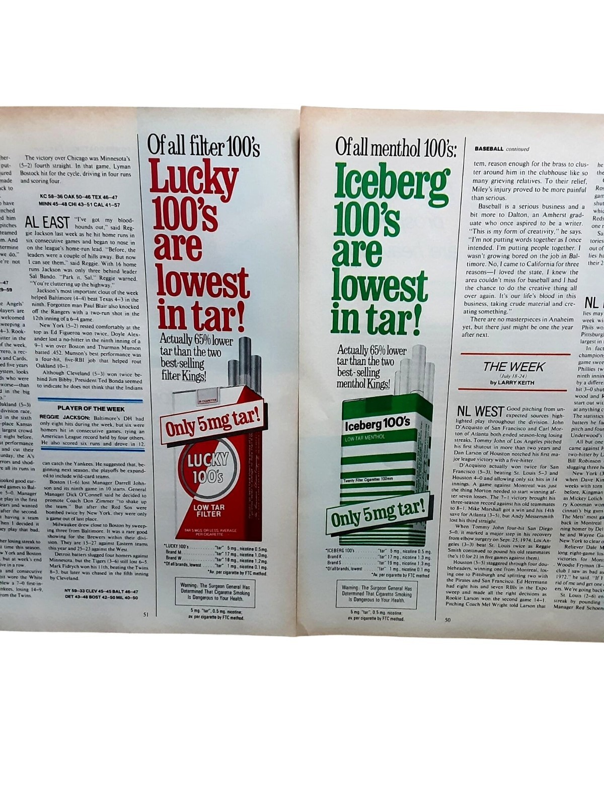 Vintage 1976 Lucky 100s Iceberg 100s Cigarette Print Ad Tobacco