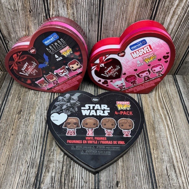 Lot of 3 Funko Valentine's Day Mini Figure Boxes, Batman, Marvel, Star Wars