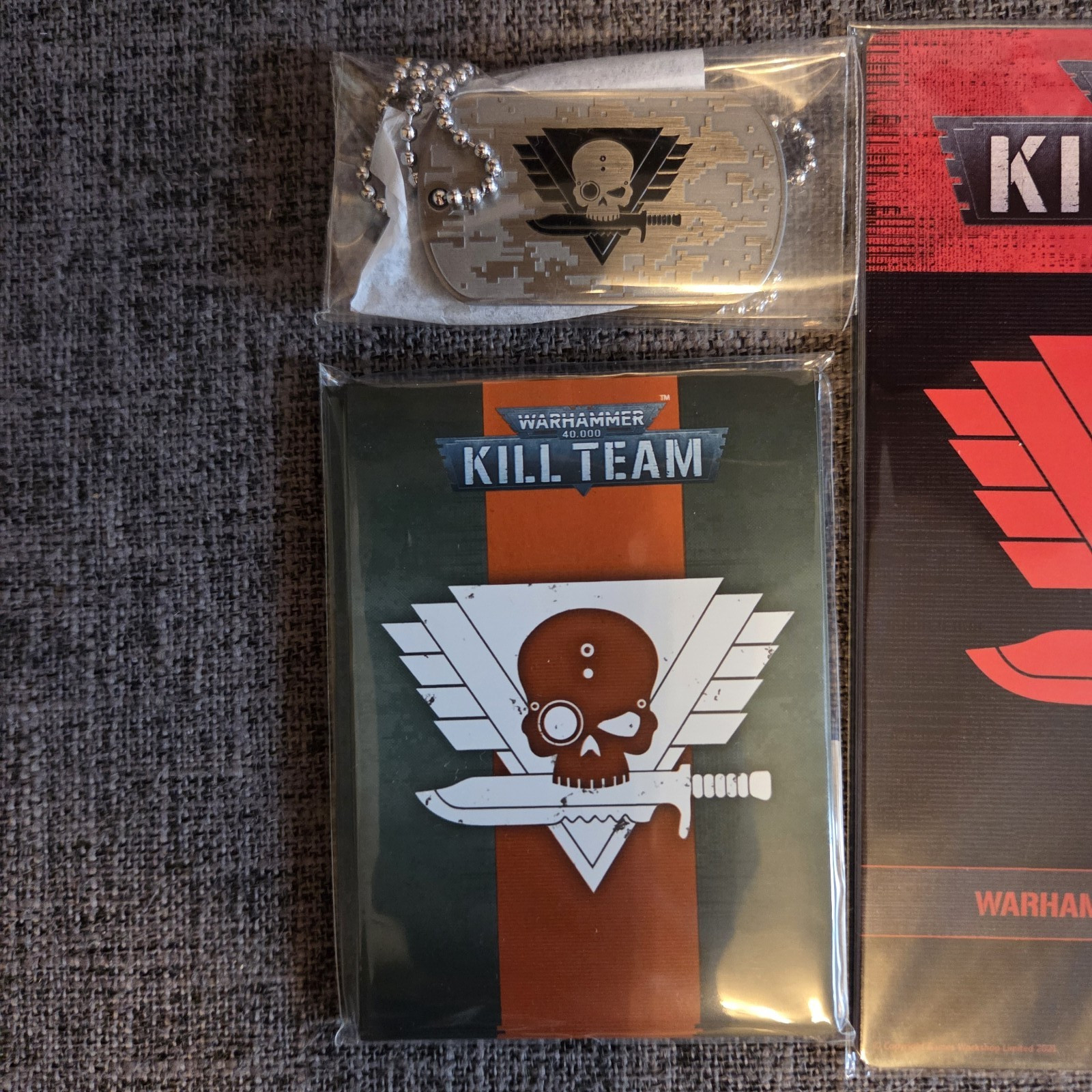 Kill Team Celebration Pack - Card Sleeves , Postcards, Dog Tag, Badge Bundle