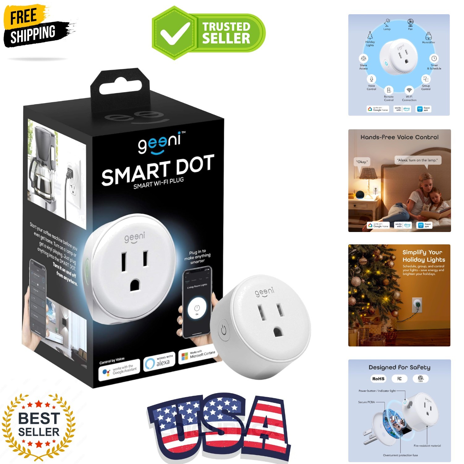 Dot Smart Plug with 2.4GHz WiFi Connectivity – 1-Pack Compact, Fire-Resistant...