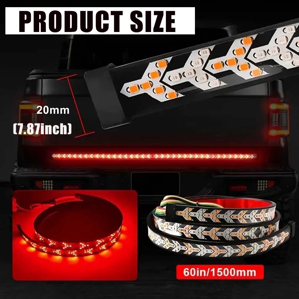 LED Tailgate Light Bar 60" Triple Row 5-Function Strip for Pickup Trailer SUV