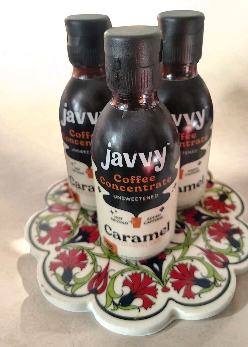3 X Javvy Coffee Concentrates Unsweetened Caramel Instant Hot Latte or Cold Brew