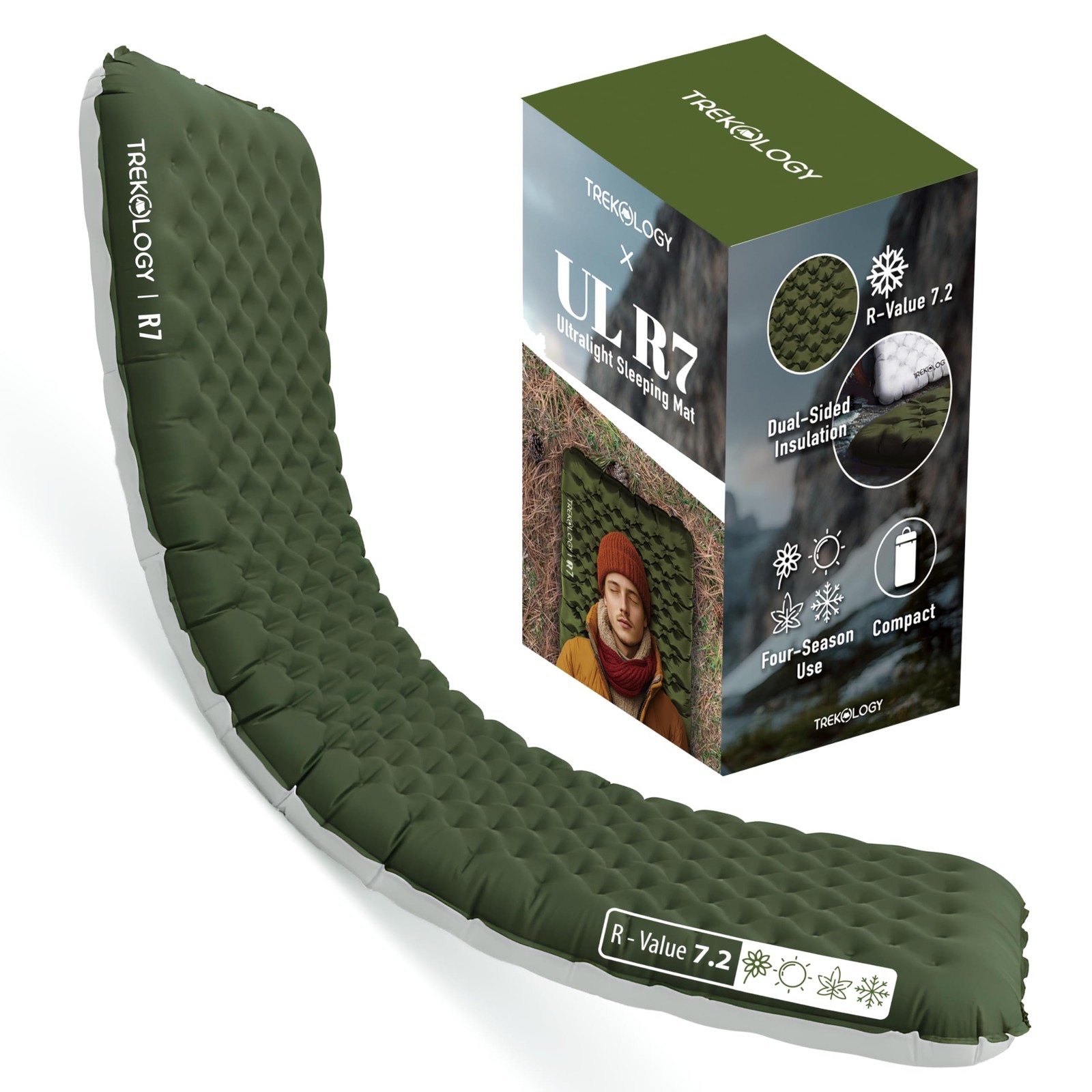 Ultra-Light Camping Sleeping Pad – 4 Thick, 7.2 R-Value Mat for Comfort