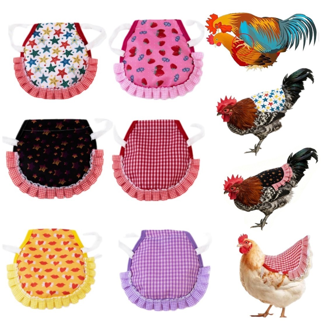 6Pcs Chicken Saddle for Hens Hen Chicken Wing Back Protector with Elastic Strap