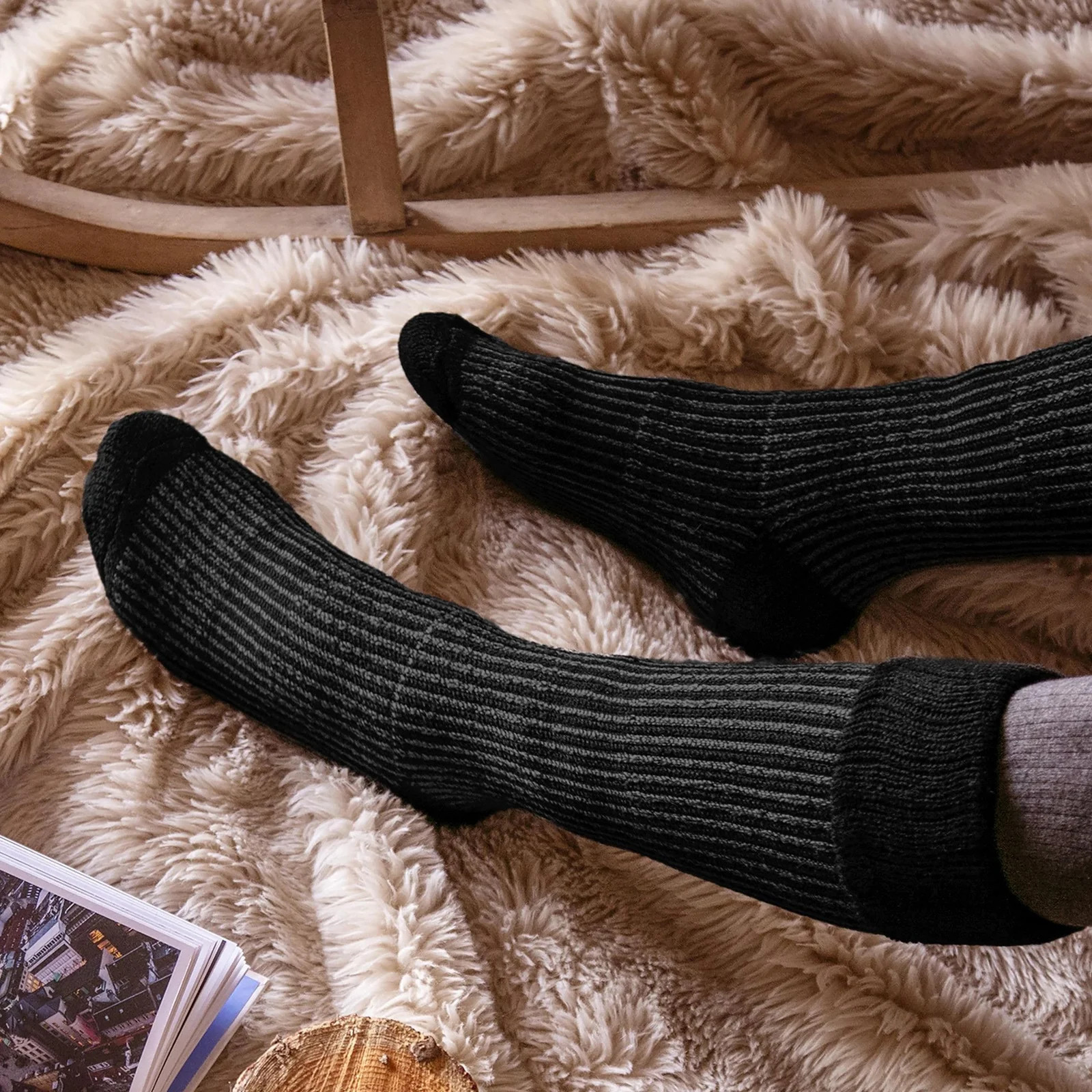 Heat Holders - Mens Winter Cuffed Thermal Ribbed Wellington Boot Socks 7-12 US
