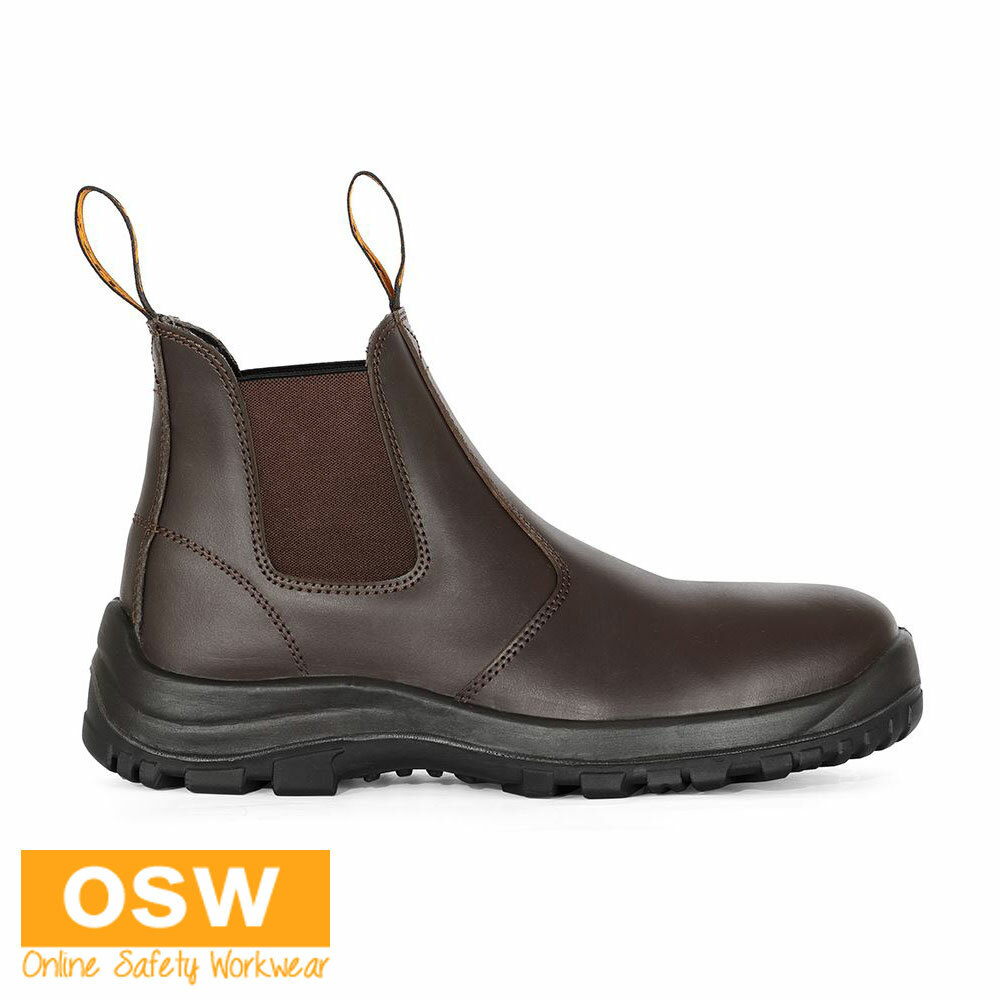 Mens Traditional Builder Tradie Soft Toe Elastic Side BROWN Easy-Pull Work Boots