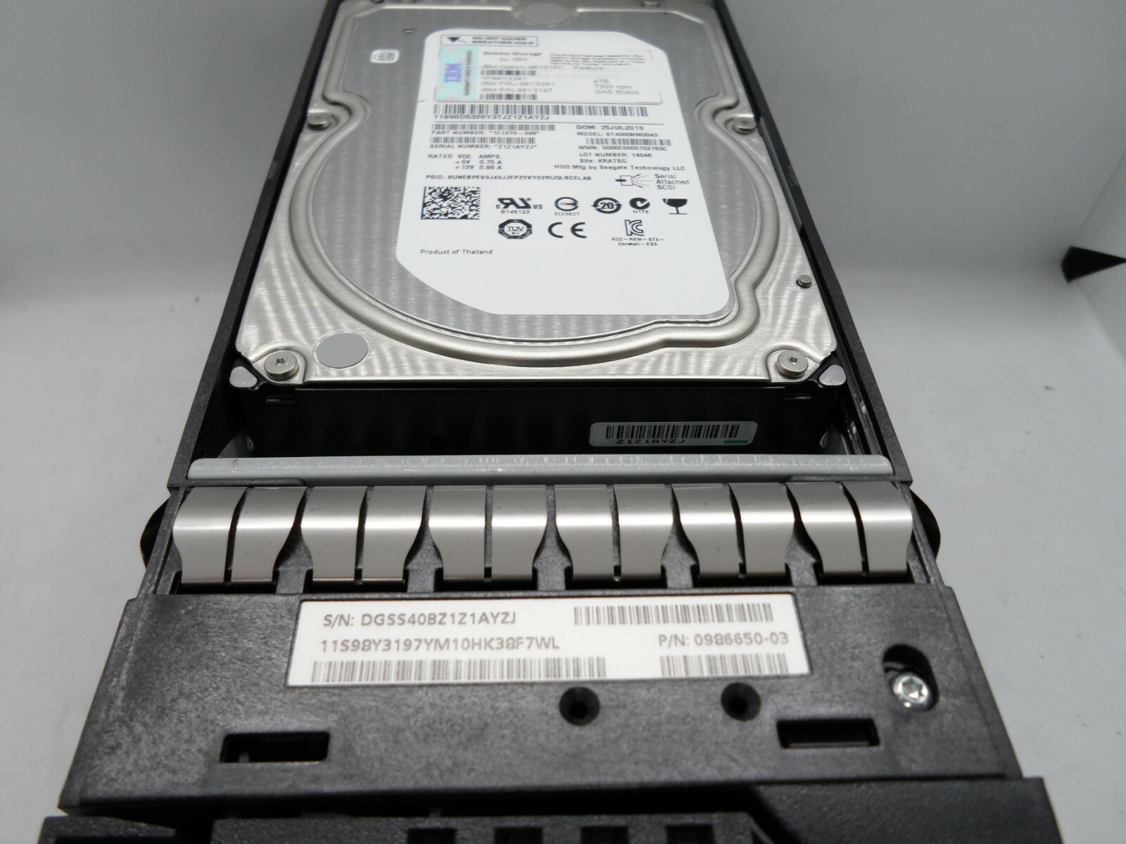 IBM 4TB 3.5" SAS Hard Drive NOT SATA HDD 7200RPM ST4000NM0043 98Y3241 with Tray