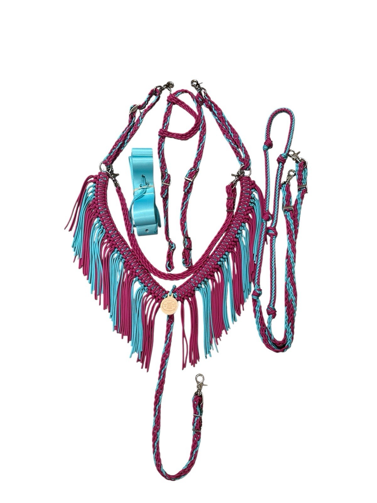 Horse Fringe Breast Collar Horse Tack Set turquoise and fuchsia