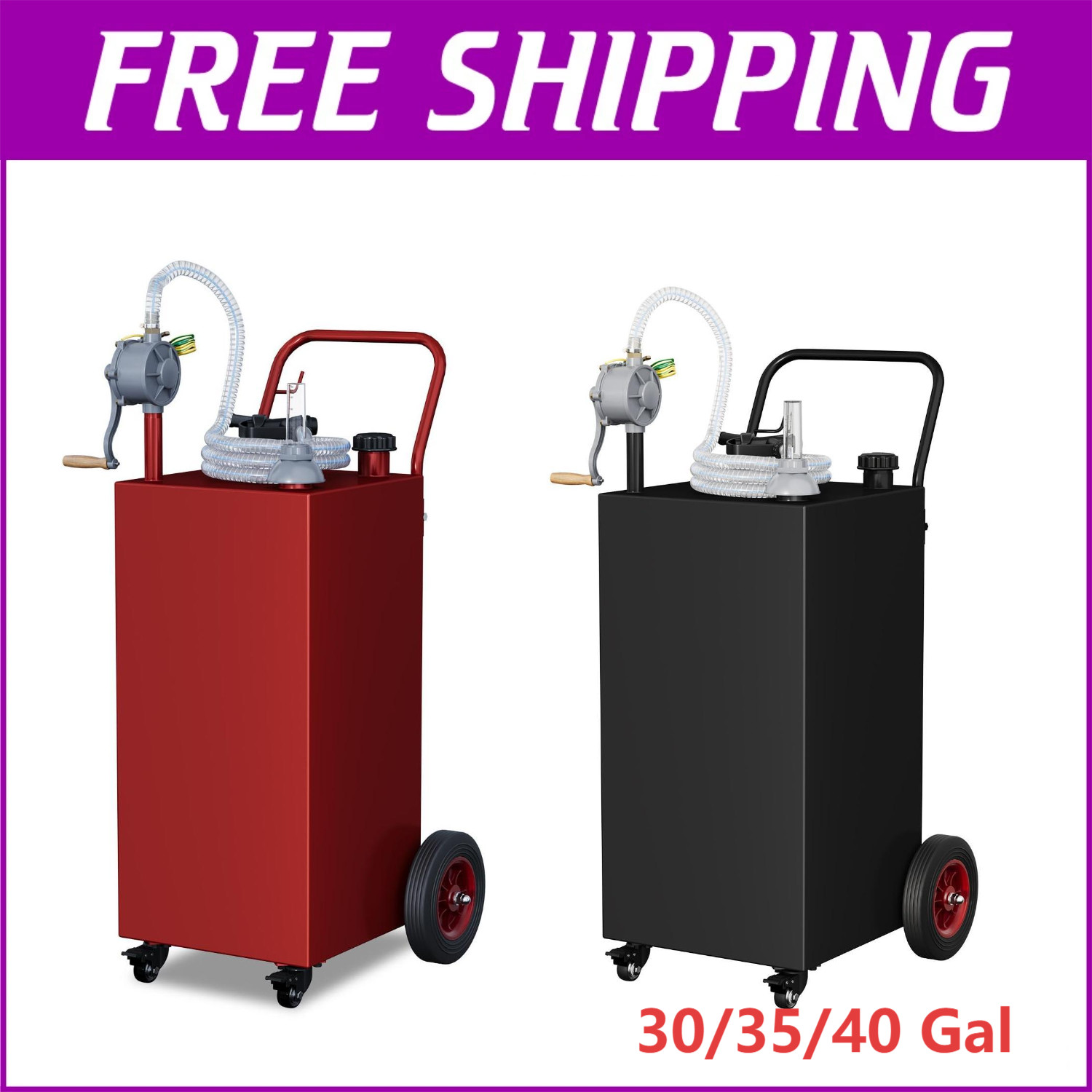 30/35/40 Gallon Portable Fuel Tank Gas Caddy Storage w/ Manual Pump Hose Wheels