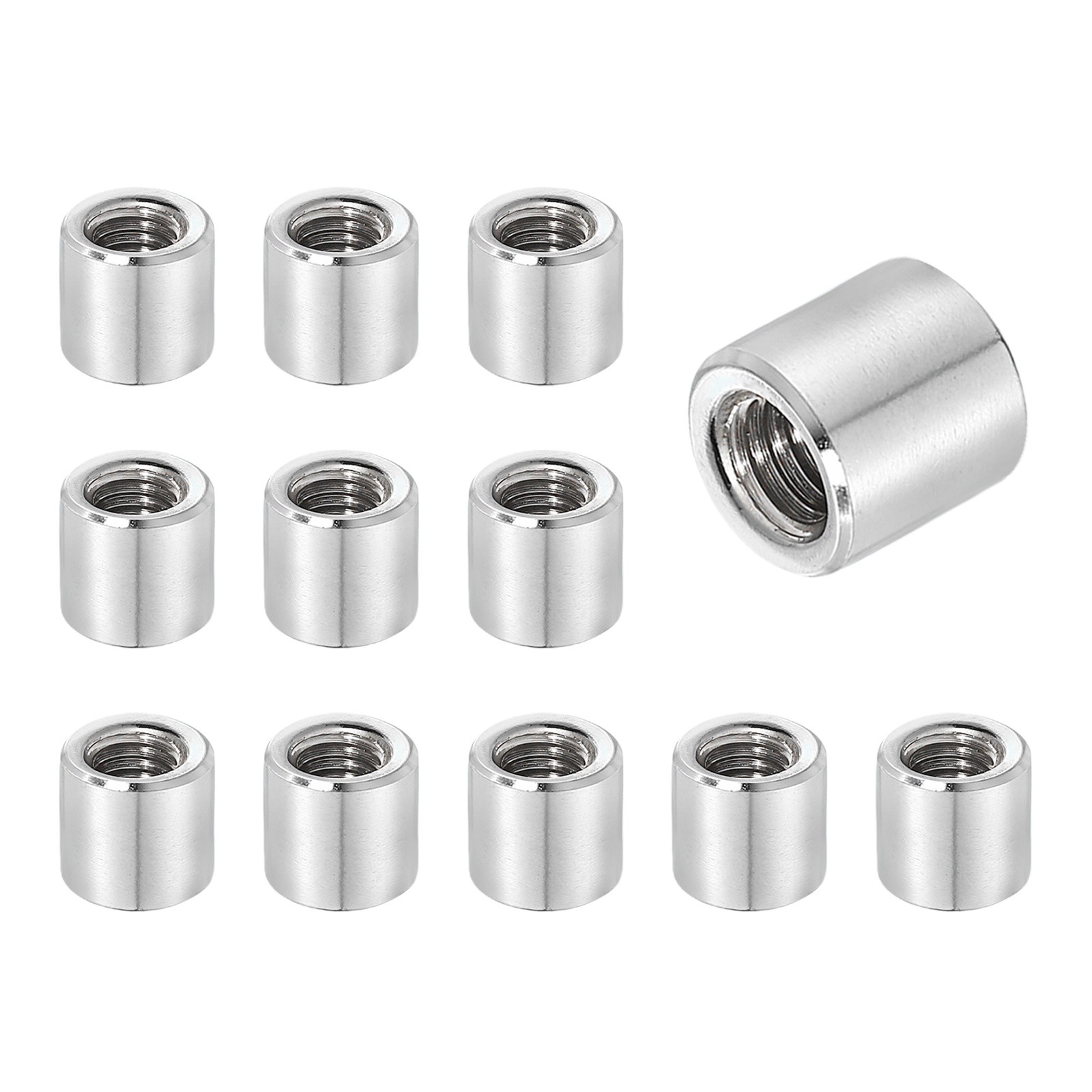 12Pcs 304 Stainless Steel M6x1.0mm Round Coupling Nuts, 0.39x0.31"(ODxH)
