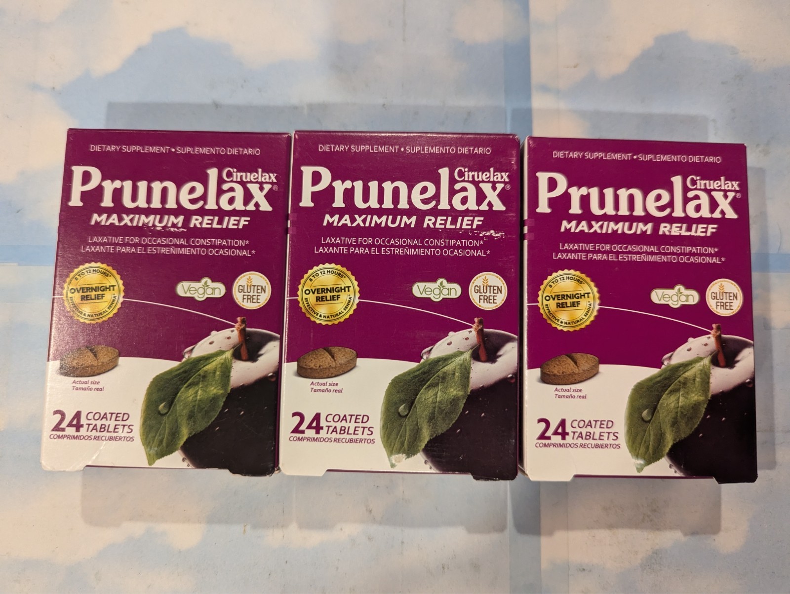 LOT (3) PRUNELAX CIRUELAX LAXATIVE MAX RELIEF CONSTIPATION 24 TABLETS X11/2026