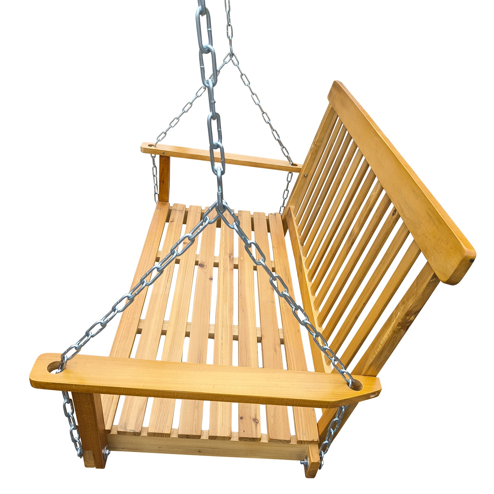 Front Porch Swing with Armrests, Wood Bench Swing with Hanging Chains,for Outd