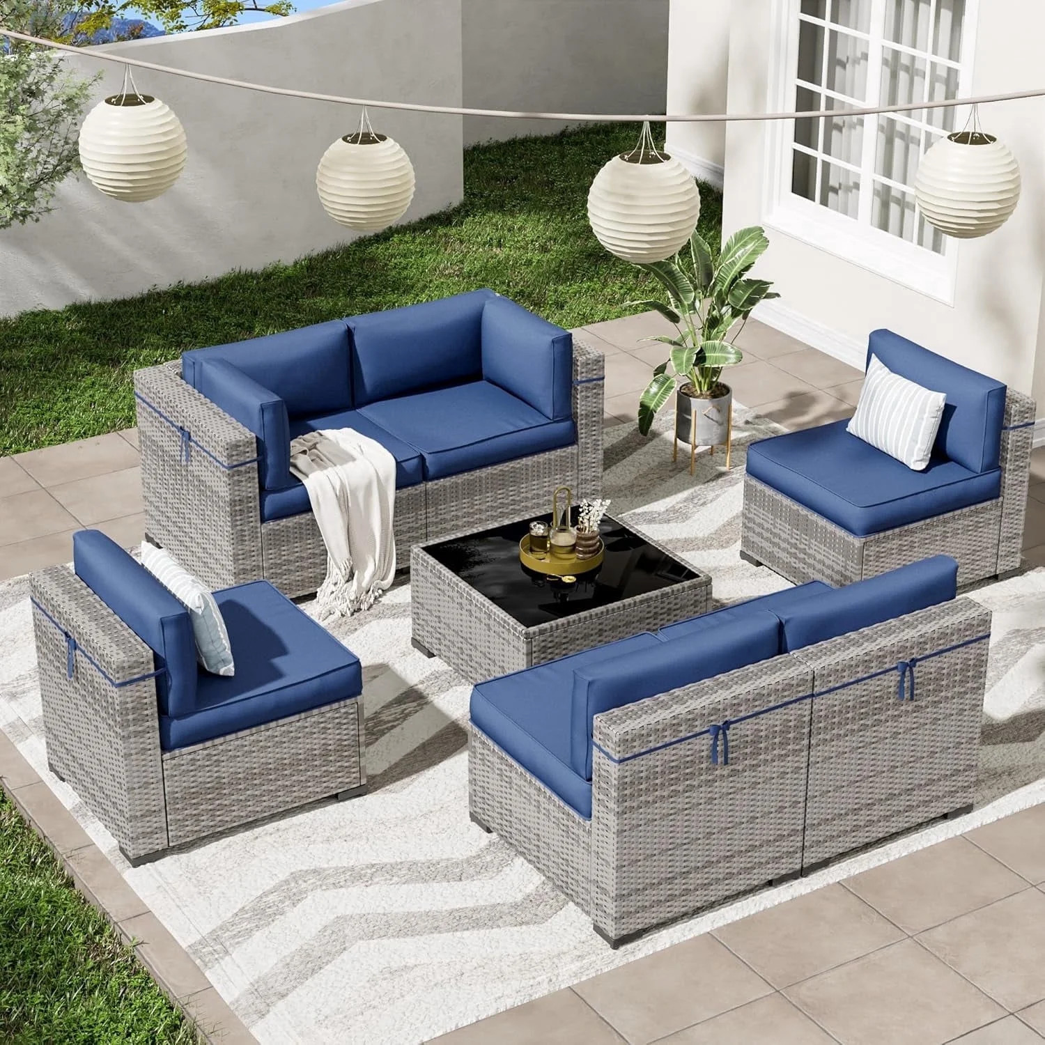Patio Furniture Set, 7Piece Furniture Set with Coffee Table &Rain Covers