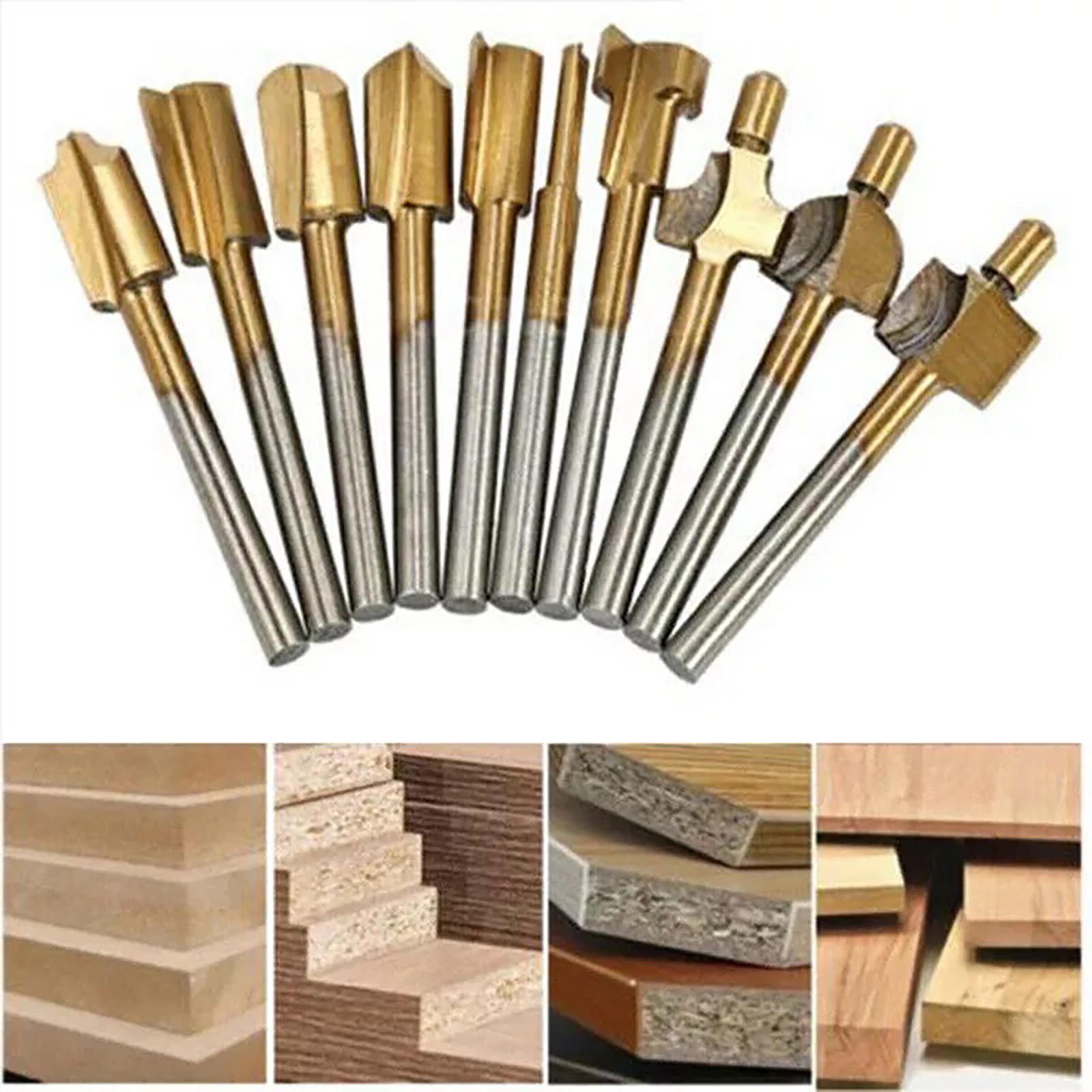 10x 1/8 inch 3MM Titanium Mini Hss Router Bits Trimmer Shank For Rotary Tool