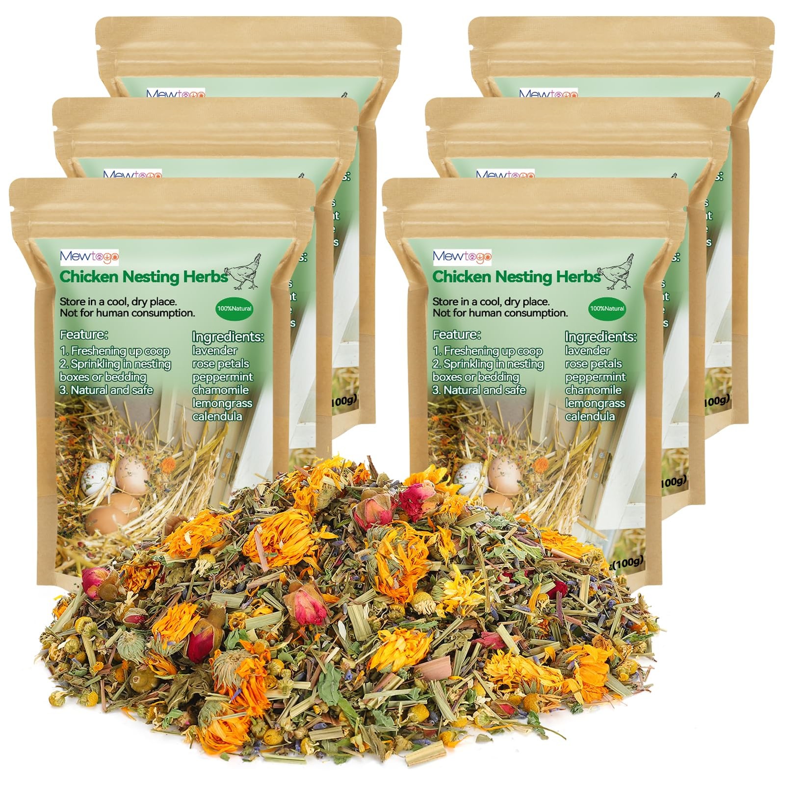 21 Oz Chicken Nesting Herbs - Natural Nesting Box Feed Herbs in 6 Dried Flowe...