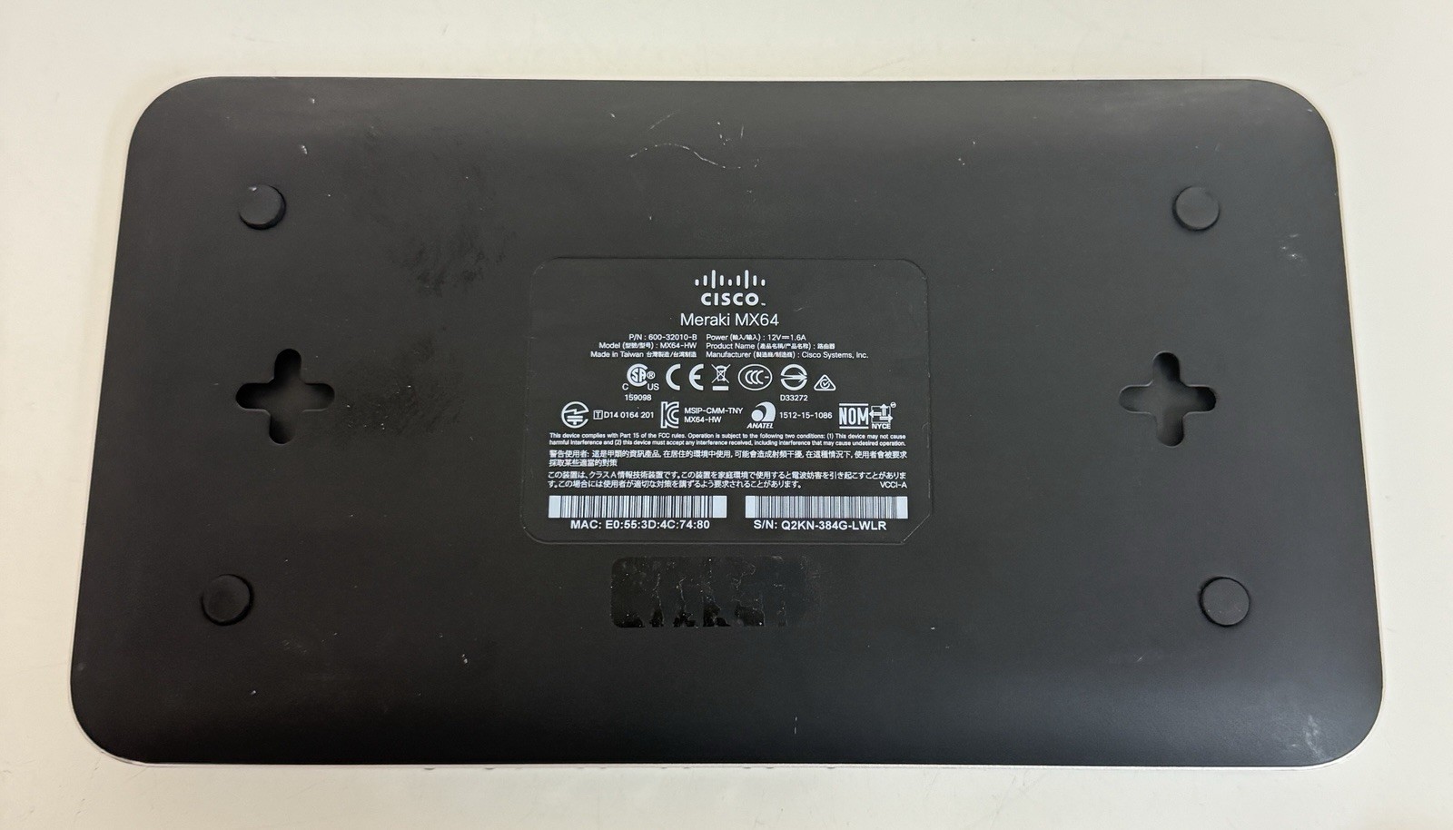 Cisco Meraki MX64 MX64-HW Security Firewall Appliance