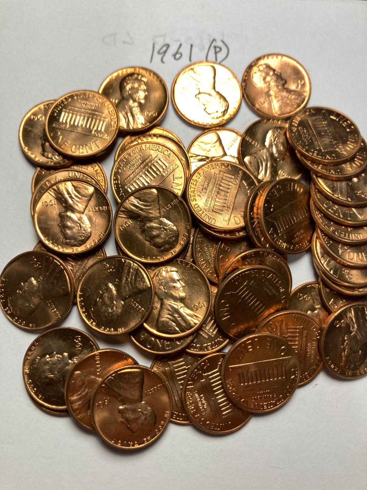 1961 (P) "BU"  LINCOLN MEMORIAL CENT PENNY ROLL  50 COINS