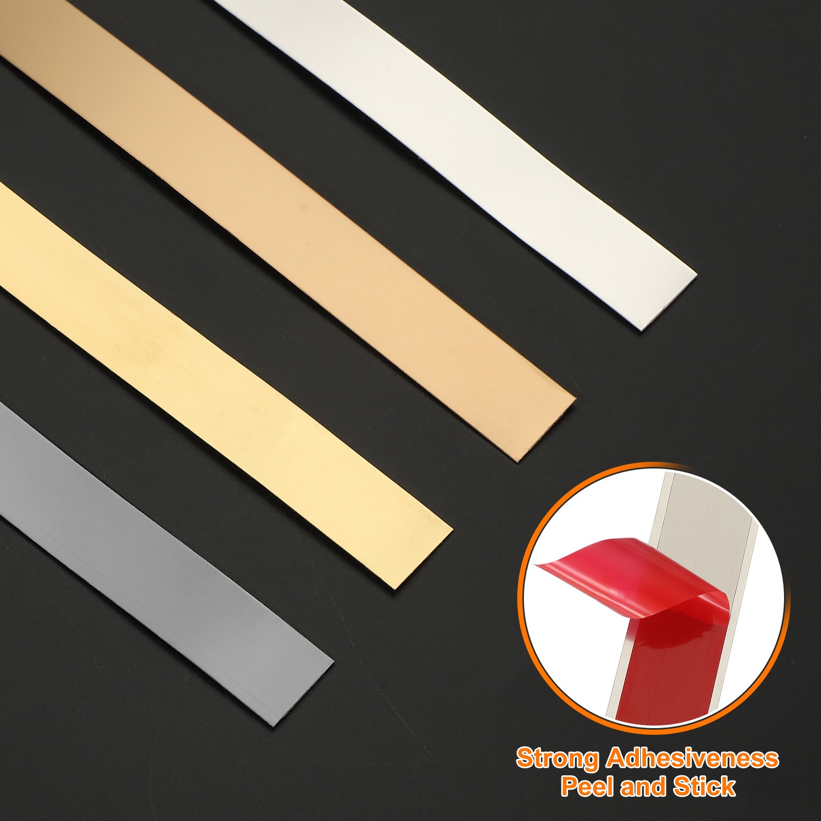 Metal Wall Trim 13.1ft x 0.79" Peel and Stick Stainless Steel Trim, Silver
