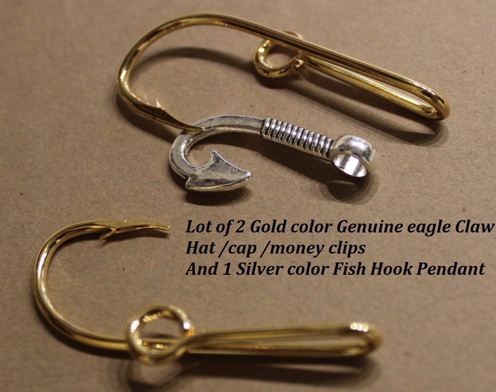 Lot of 2 Gold color Eagle Claw hook cap /money clips And 1 Silver color Pendant