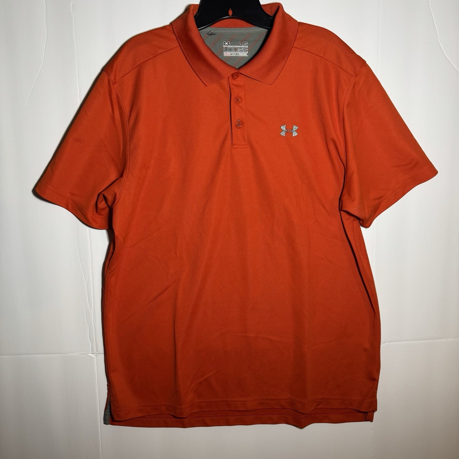 Under Armour Polo Shirt Mens L Orange Short Sleeve Loose Fit Heat Gear
